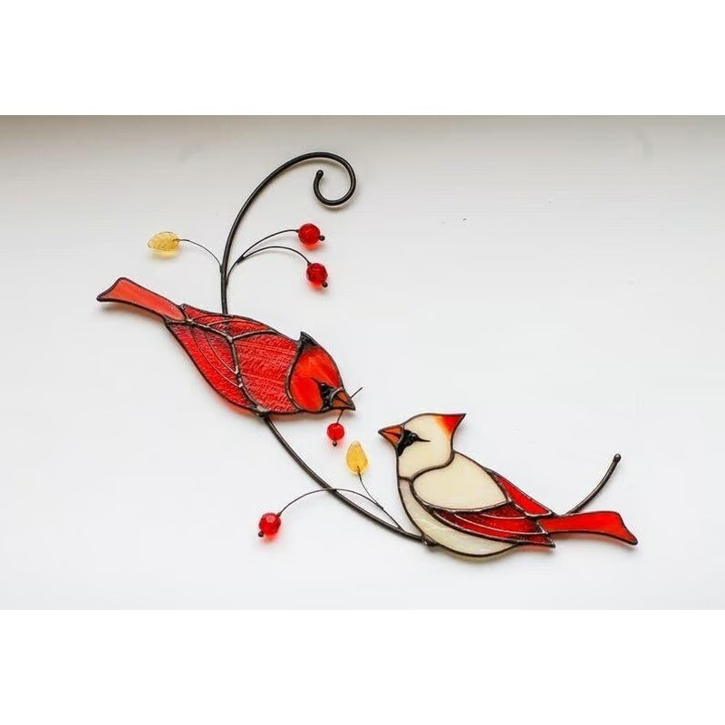 🔥 Pair of Cardinal bird stained ornament