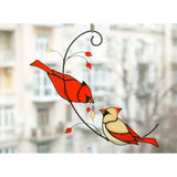 Pair of Cardinal Bird Stained Ornament Style 1