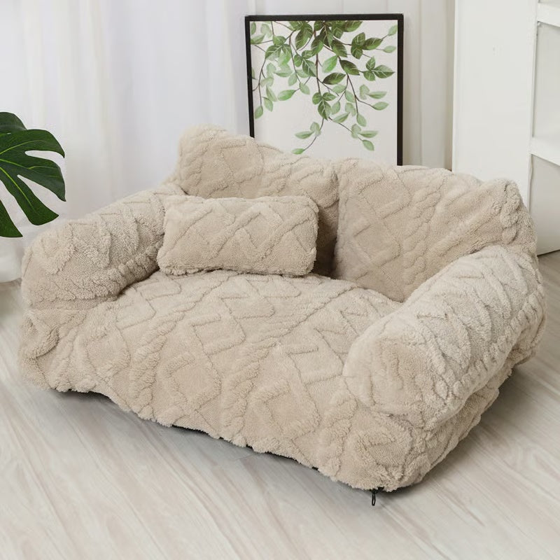 💎 Plush Calming Pet Sofa Bed – Raised Rim, Removable Cover & Non-Slip Bottom for Cats & Dogs 🛋️🐾