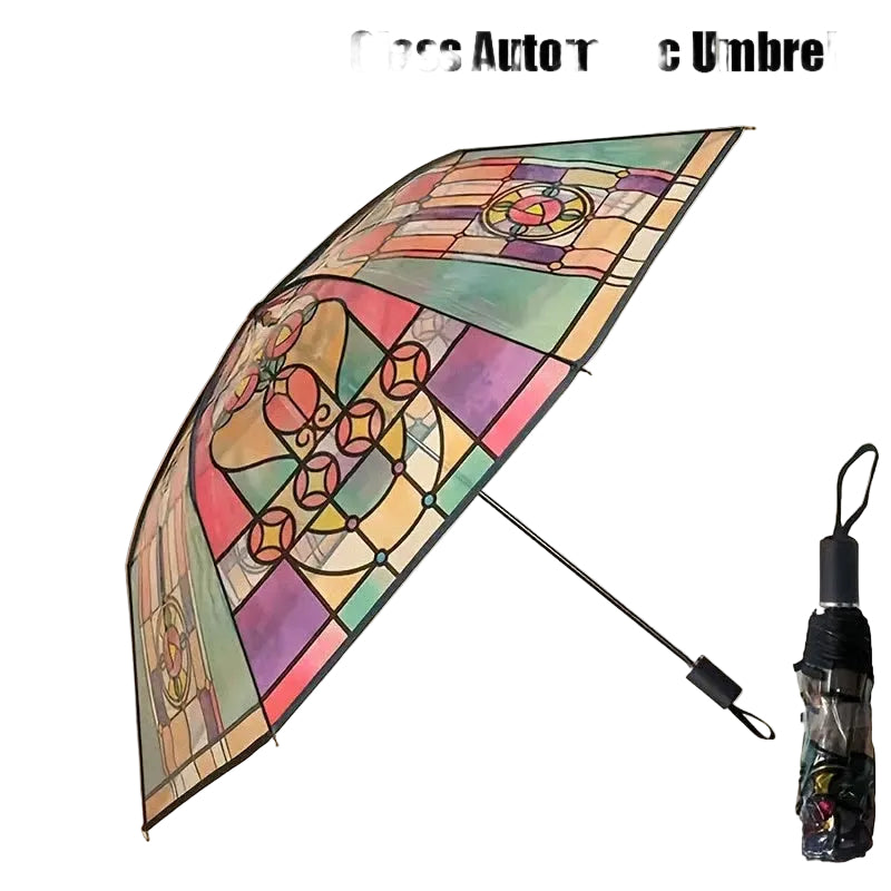 🔥Vintage Stained Glass Automatic Umbrella